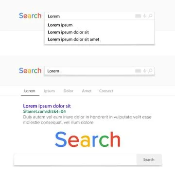 Search Bar Field Vector. Search Engine Browser Window Template. Pop Up List Stock Illustration