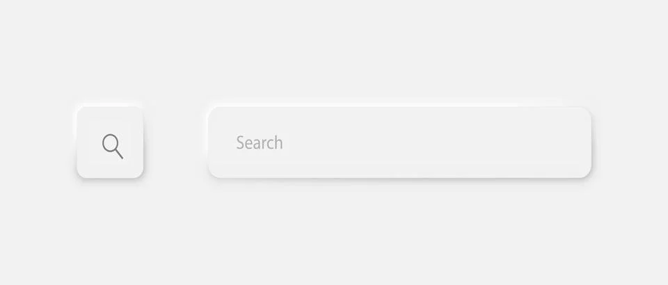 The search bar on a light gray background. UI design, neomorphism. Stock Illustration