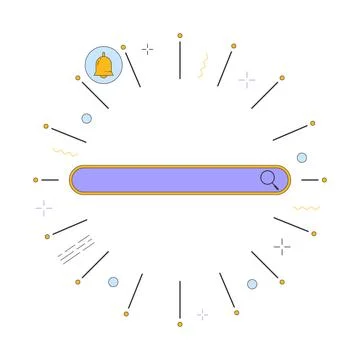Search bar with notification bell in frame 2D linear cartoon objects Stock Illustration