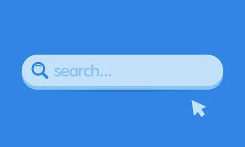 Search bar, search boxes with shadow on blue background. Internet search window Stock Illustration