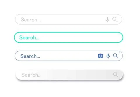 Search bar. Search internet box, website ui bars with shadows and blank online Stock Illustration