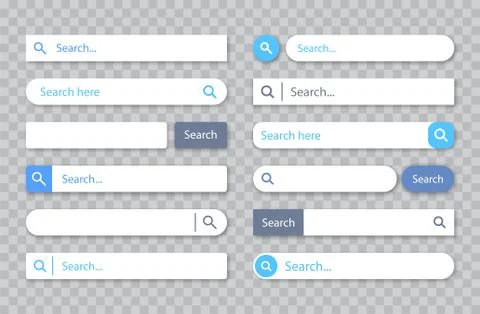 Search bar. Set of search boxes with shadow on transparent background. Vector Stock Illustration