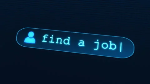 Search bar typing message find a job, ex employee solving unemployment problem Stock Footage 250854717