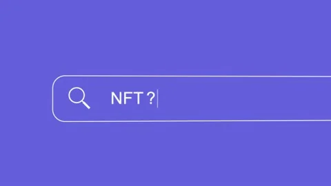 Search bar typing question animation - NFT? on a Blue Background. Stock Footage 195219874