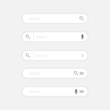 Search bar vector element design, set of five search boxes ui template on whi Illustrazione stock