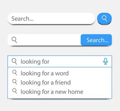 Search bar vector element with diferent design, set of ten search boxes ui Stock Illustration