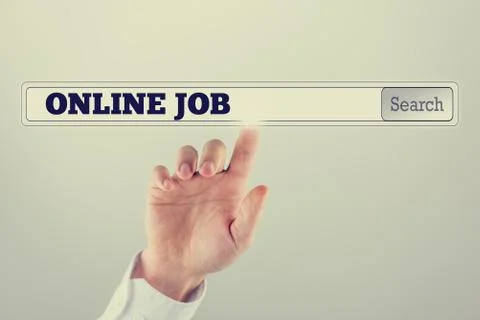 Search bar on a virtual computer screen with Online job text Stock Photos