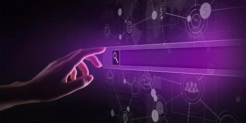 Search bar on virtual screen. Internet and technology concept. 库存照片