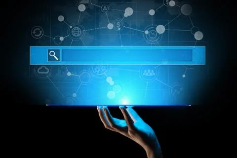 Search bar on virtual screen. Internet and technology concept. 写真素材
