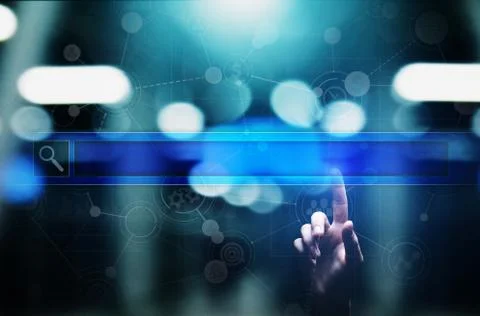 Search bar on virtual screen. Internet and technology concept. Fotos Stock