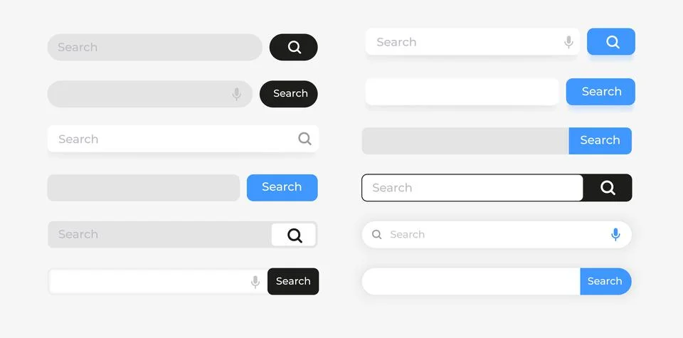 Search bar. Website box with button interface element. Input form graphic symbol Ilustração Stock