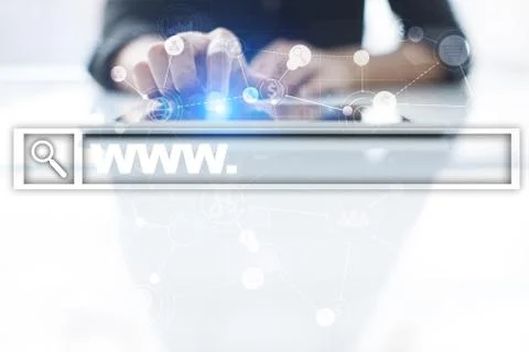 Search bar with www text. Web site, URL. Digital marketing. internet concept. 库存插图