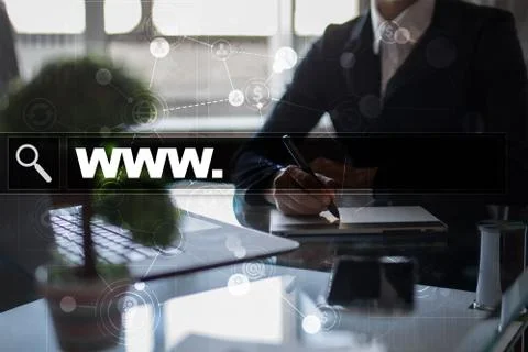 Search bar with www text. Web site, URL. Digital marketing. internet concept. 库存插图