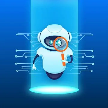 Search bot in cartoon style. Artificial intelligence. Isometric vector. Vector Stock Illustration