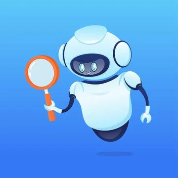Search bot in cartoon style. Artificial intelligence. Isometric vector. Vector Stock Illustration