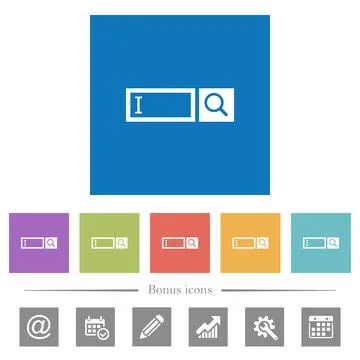 Search box with cursor flat white icons in square backgrounds Stock Illustration