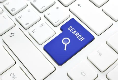 Search business concept, blue enter button or key on white keyboard Stock Illustration