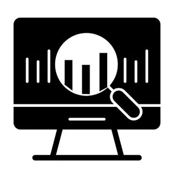 Search chart solid icon. Computer with magnifying glass vector illustration Stock Illustration