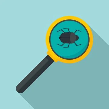 Search computer bug icon, flat style Stock Illustration