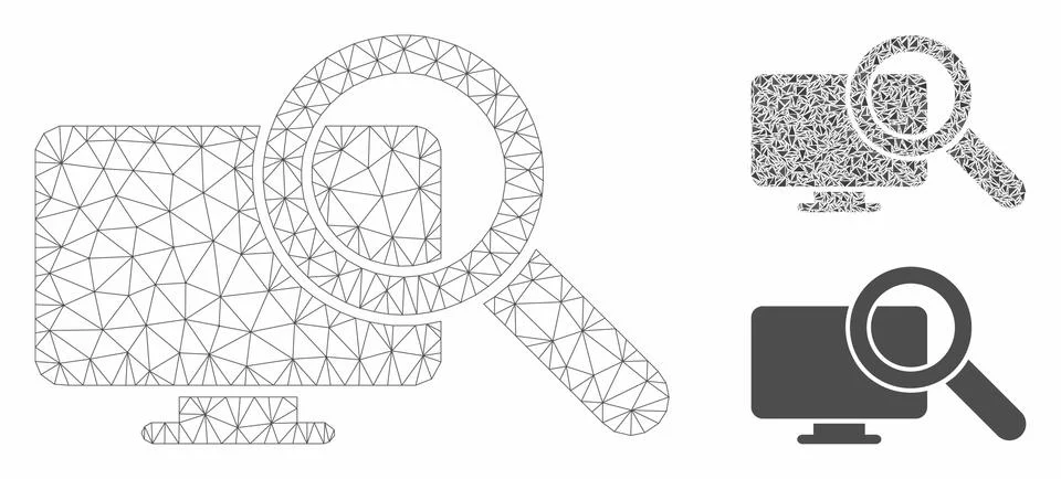 Search Computer Vector Mesh Carcass Model and Triangle Mosaic Icon Stock Illustration