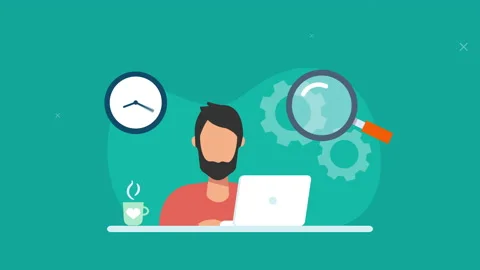 Search concept animation.Man working on PC Stock Footage 227689820