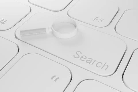 Search concept. Computer keyboard with magnifying glass. 3d illustration Stock Illustration