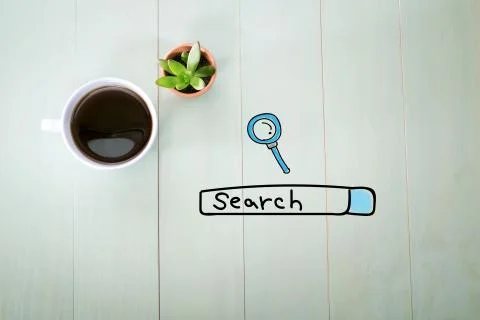 Search concept with a cup of coffee Stock Illustration