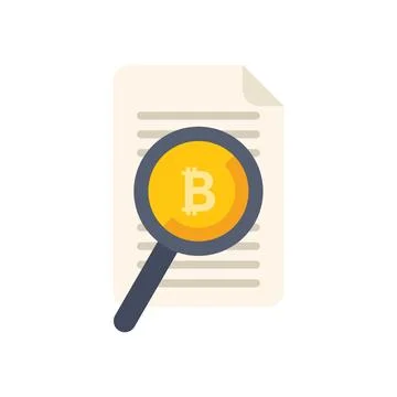 Search cryptocurrency icon flat vector. Bitcoin money Ilustración de archivo