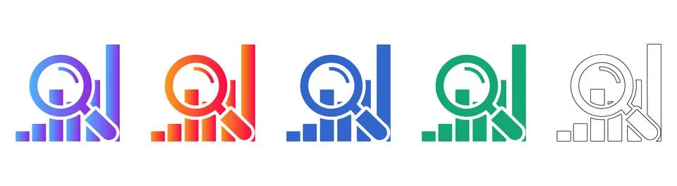 Search Data Analytics Icon Set in Gradient and Outline Stock Illustration