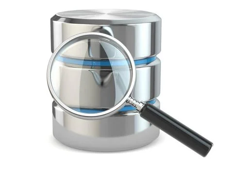 Search data. Database and loupe. Search data. Database and loupe on white ... Stock Photos