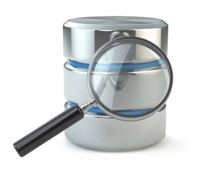 Search data. Database and loupe Search data. Database and loupe on white i... 스톡 사진