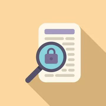 Search data protect icon flat vector. Document procedure Illustrazione stock