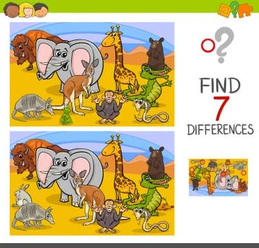 Search differences game with wild animals Stock Illustration