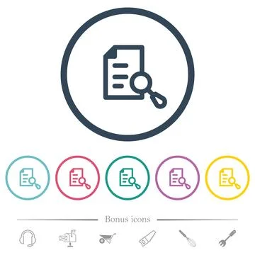 Search document flat color icons in round outlines Illustrazione stock