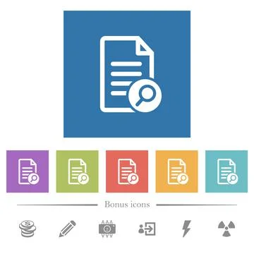 Search document flat white icons in square backgrounds Stock Illustration