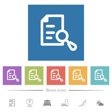 Search document flat white icons in square backgrounds Illustrazione stock