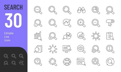 Search Editable Icons set. Stock Illustration