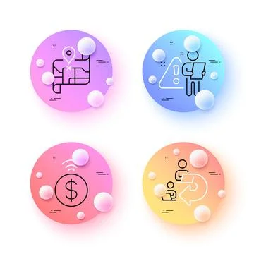 Search employee, Map and Delegate work minimal line icons. For web application Stock Illustration