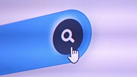 Search engine click button, close up footage. Pressing internet search icon. Stock Footage 315126891