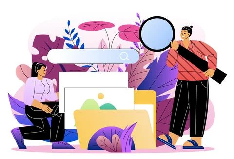 Search engine concept with characters. Vector illustration Illustrazione stock
