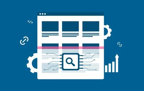 Search Engine Crawler Bot scanning web page to index its content, looking for Stock Illustration