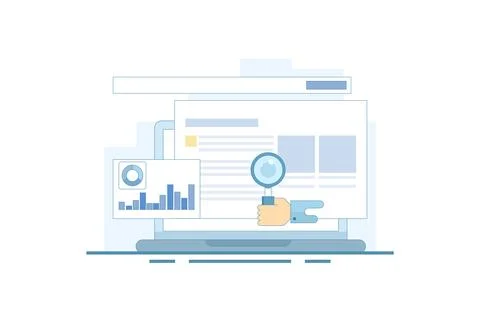 Search engine data analysis concept, SEO tools, SEO software. Stock Illustration