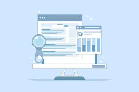 Search engine data analysis concept, SEO tools, SEO software. Stock Illustration