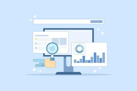 Search engine data analysis concept, SEO tools, SEO software. Stock Illustration