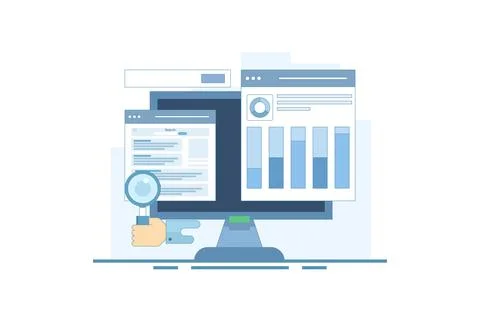 Search engine data analysis concept, SEO tools, SEO software. 스톡 일러스트