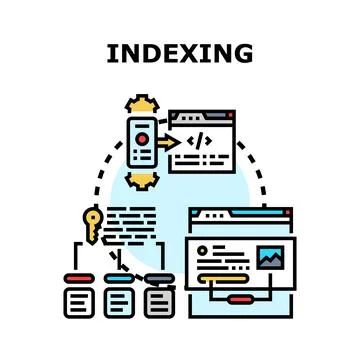 Search engine indexing process generating website visibility Stock Illustration