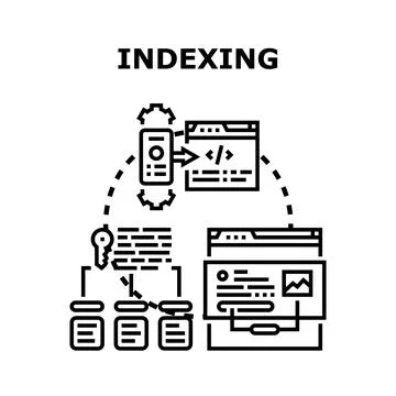 Search engine indexing process generating website visibility Stock Illustration