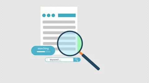 Search Engine Interface with Magnifying Glass and Document Search Animation Stock Footage 339781400