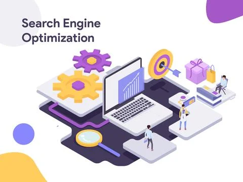 Search Engine Isometric Optimization Illustration Stock Illustration