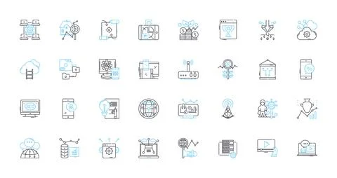 Search engine linear icons set. Google, Bing, Yahoo, DuckDuckGo, Ranking Stock Illustration